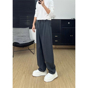 春夏垂感宽松百搭褶皱薄款弯刀阔腿休闲西裤男K321-P45图片