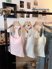 性感工字纯色美背轻奢带胸垫挂脖辣妹女百搭修身显瘦打底上衣，女装背心吊带，梦白服饰厂