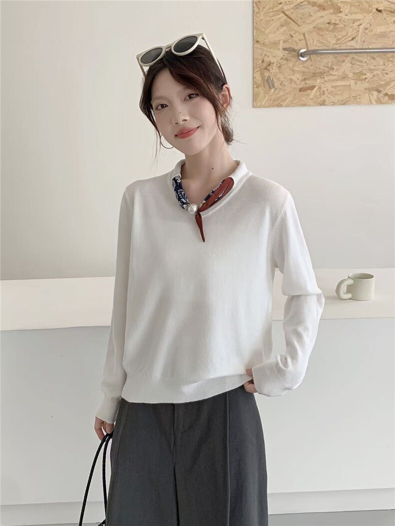 2025年秋季常规通勤通勤长袖丝巾针织上衣，女装针织衫/毛衣，暖姿羊绒