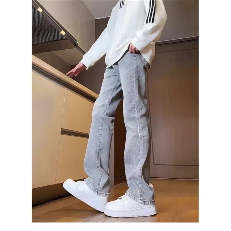 k2506-p38-S-5XL（网络图）高品质灰色微喇微弹现货牛仔裤,男装牛仔裤,星座116