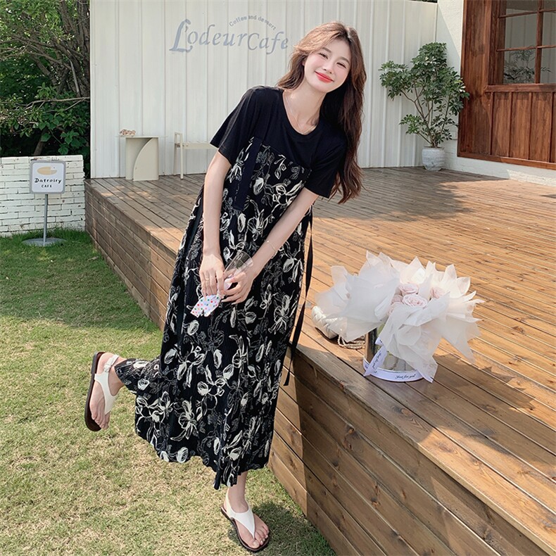 法式黑裙碎花连衣裙女2025夏季新款海边设计感气质显瘦复古吊带裙,女装套装/套裙,2C272