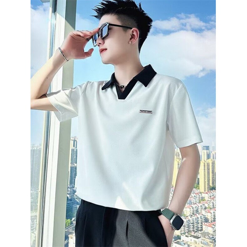 韩版翻领POLO衫男短袖修身V领痞帅半袖上衣服休闲男装潮tT378,男装Polo衫,星座1116A-2（原606A-1）