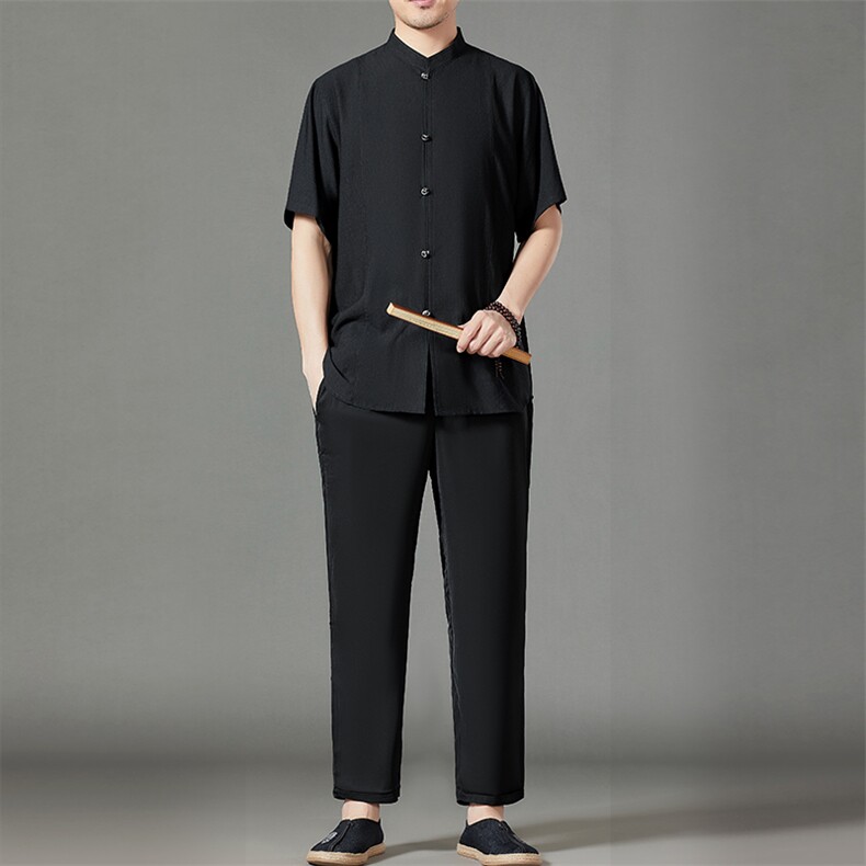 2026夏季薄款高端风冰丝短袖衬衫套装唐装汉服HL23815-P120,男装休闲套装,星座1105-3