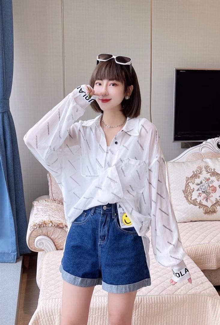DG895欧州站夏季新款2021时尚字母轻薄防晒衬衫外套,女装衬衫,L·H·X