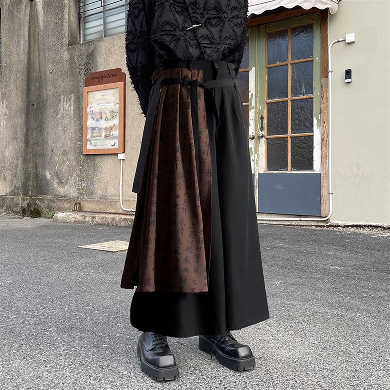 春装新中式拼接九分裤叠穿阔腿裤裙男女山本耀司风小众设计感西裤图片