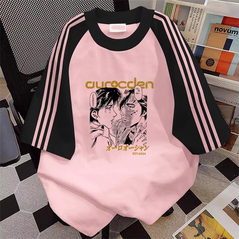 夏季美式高街重磅纯棉三条杠织带插肩撞色男女短袖T恤CZ86-特P25,男装T恤,电商A486