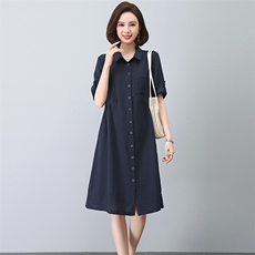大码连衣裙女2023新款夏季衬衫裙宽松显瘦休闲妈妈气质裙子，女装连衣裙，忆绮罗