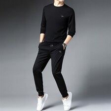 春秋季男士商务休闲套装圆领长袖T恤衫新款中青年潮流长裤两件套，男装休闲套装，电商B212（原钱塘6029）