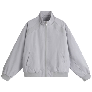 JK008平铺白底 春装拼接工装立领夹克 聚酯纤维(M-5XL)TP35图片