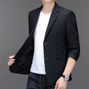 秋季新款西装男弹力针织西服简约外套西服商务休闲小西装单西图片