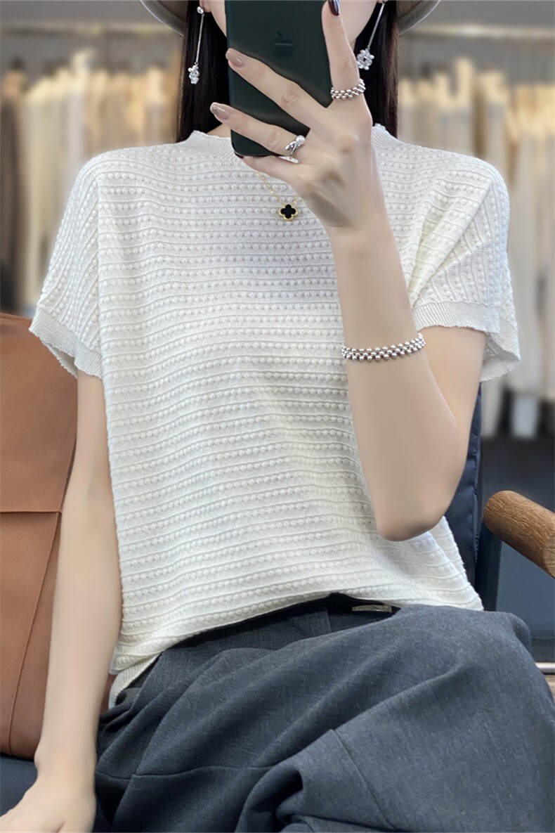 一线成衣针织短袖t体恤女圆领宽松蝙蝠袖宽松薄款落肩体恤上衣背,针织衫/毛衣,斯美雅电商供货