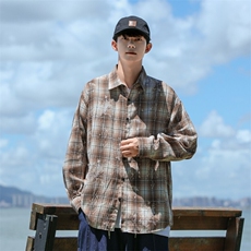 25年春季格子衬衫长袖大码宽松落肩现货DS-C323-1-2386-特批35，男装衬衫，电商C323-1