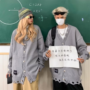 男生毛衣外套日系复古慵懒风潮流宽松情侣男款针织开衫 MA702 P48图片