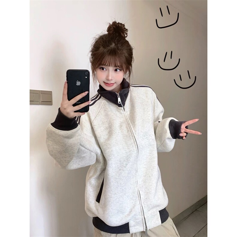 抖音得物高品质美式高街重磅结构设计拼接织带立领卫衣外套CM42，女装短外套，电商A486-1