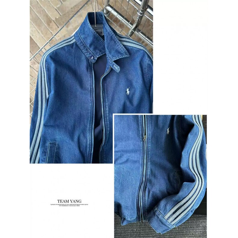 老钱风复古秋冬刺绣小马标三条杠牛仔夹克棒球外套NB77P85,男装工装外套,电商D256-3(原A064-3)