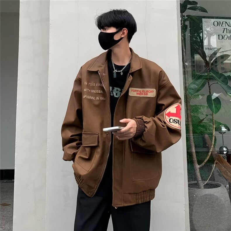 美拉德穿搭复古刺绣皮衣PU皮外套男女同款秋冬季2023宽松W6703,男装夹克,星座1116A-1（原606A）