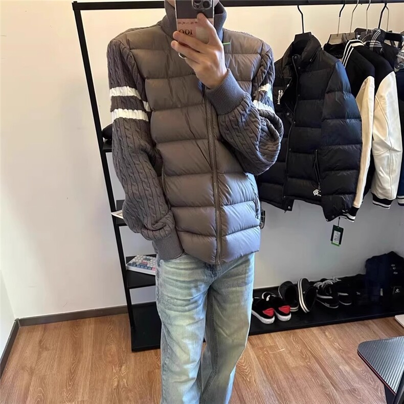 冬季休闲风针织拼接排骨羽绒服男立领加厚保暖棉衣情侣防寒棉外套图片