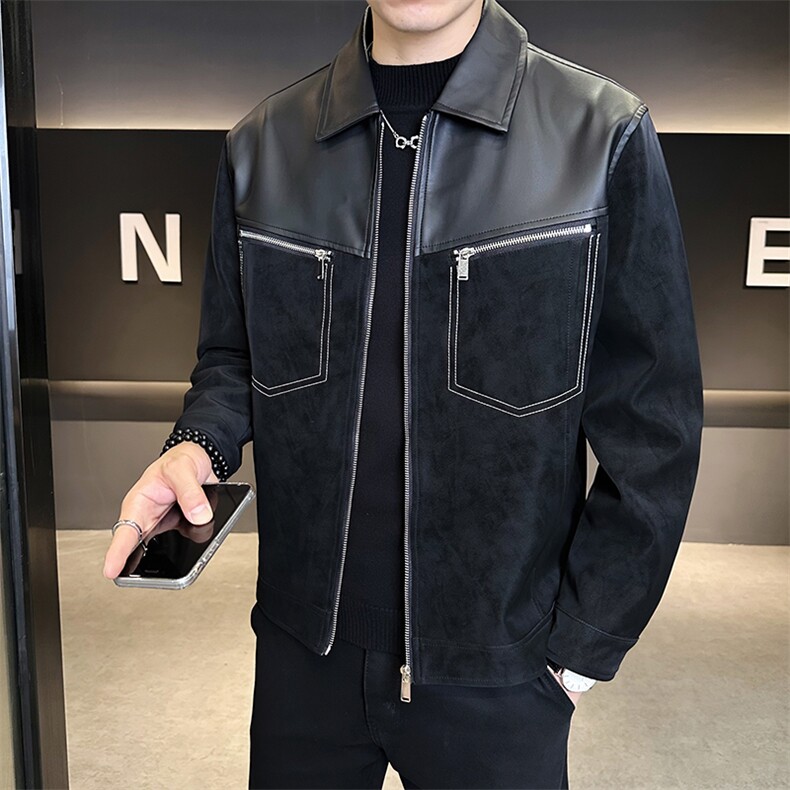 店主风夹克男2025秋款时尚拼皮外套男上衣潮流B317/8032/P135,男装夹克,电商B317