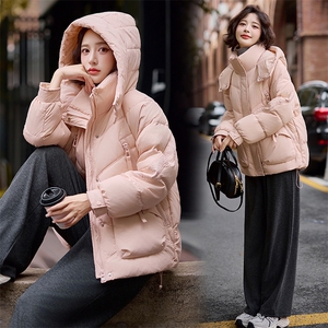 洋气减龄粉色短款羽绒服女2024冬季新款时尚百搭白鸭绒面包服外套图片