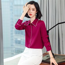 2023春秋季新款长袖衬衫女气质雪纺衫设计感小众时尚缎面轻熟上衣，女装衬衫，阿舍尔精品