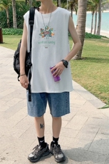 ！港风2023夏季无袖背心男加肥加大码宽松短袖T恤男BX202-P20，男装背心/马甲，电商B371