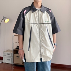 衬衫男短袖韩版潮流拼色字母帅2023夏季新款ins宽松外套CY383-P38，男装衬衫，星座412-3
