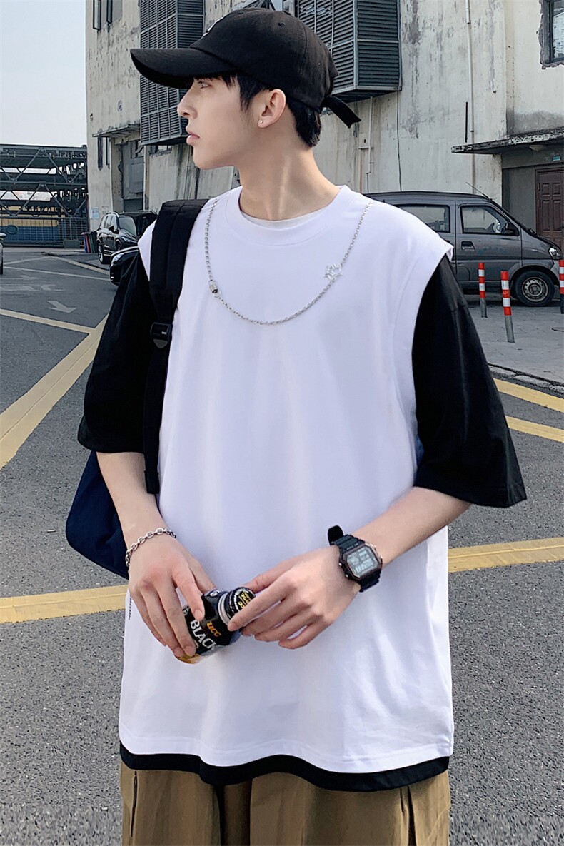 2023夏上新青少年纯棉圆领半袖潮港风印花短袖T恤男女T7233-P45,男装T恤,电商A441-1