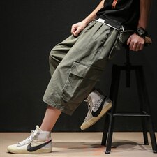 2021夏季新款日系大码男工装裤中裤休闲裤宽松七分裤K286-P55，男装休闲裤，电商A001
