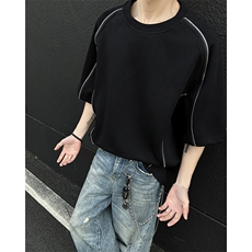 405A高街美式个性线条感拉链设计短袖T恤T2503-P45控68，男装T恤，星座405A