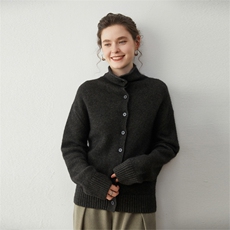 高级感老钱风100%山羊绒立领带扣开衫秋冬新款针织毛衣外套上衣女，女装羊绒衫，蒂暖羊绒