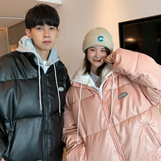 港风假两件情侣装棉衣男PU皮棉服面包服棉袄3303-P80控118，男装棉衣，星座207