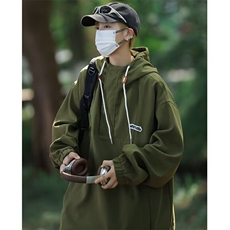 美式复古半拉链外套男春秋季宽松潮流冲锋衣港风潮牌连帽夹克褂子，男装夹克，星座601-2