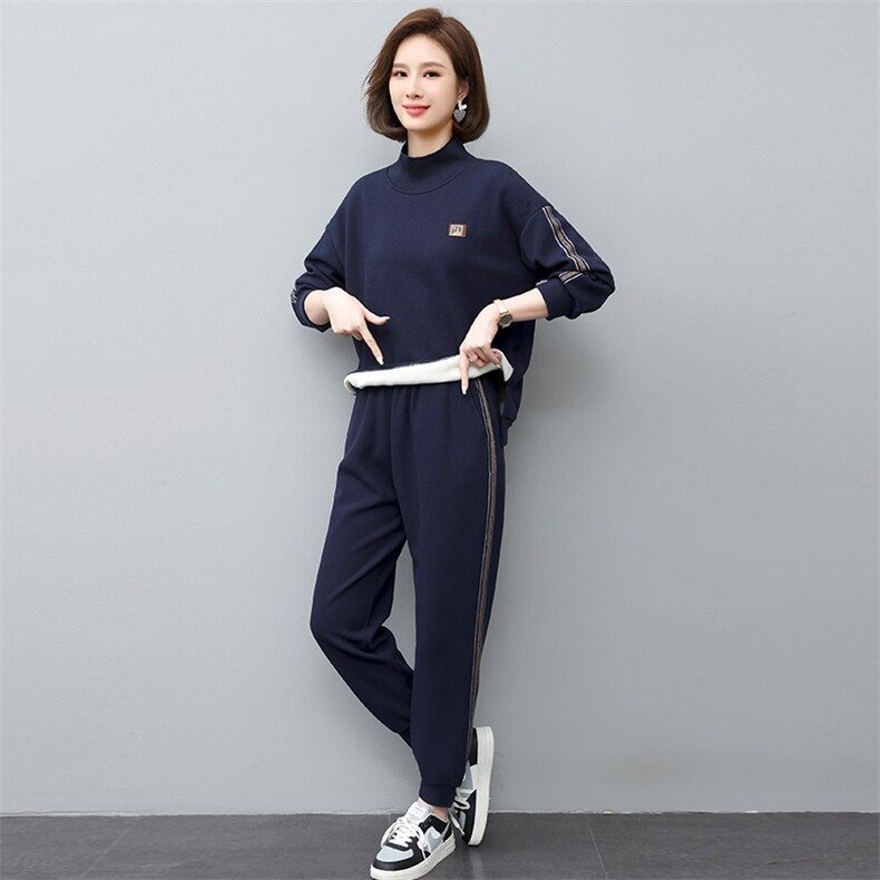 加绒套装女2023年新款冬季时尚运动休闲卫衣洋气减龄小个子两件套,女装套装/套裙,忆绮罗