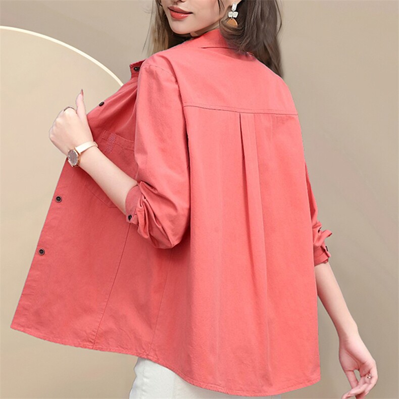 女士大码衬衫女秋季2023新款休闲短袖遮肚上衣妈妈装纯色绣花衬衣，女装衬衫，曼沙奕珂