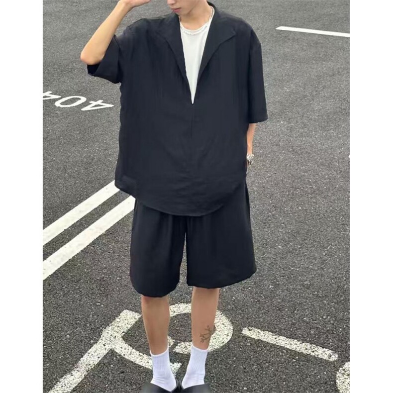 现货网图！亚麻天丝老钱风亚麻莱赛尔假两件-EX50976-特批40,男装休闲套装,电商A061