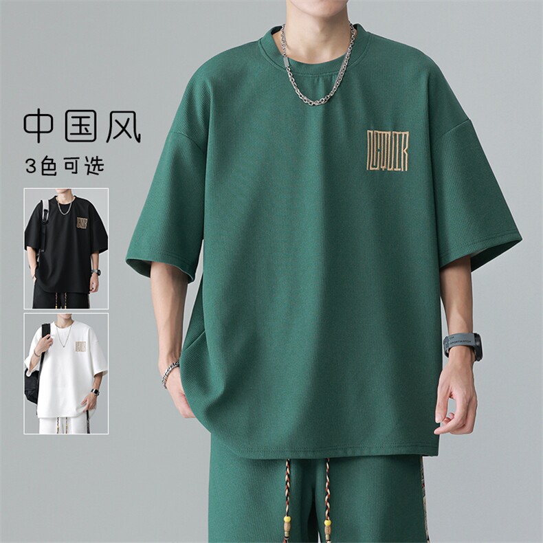 特批P15无差价夏季新中式风刺绣男士青少年休闲运动短袖T恤T182图片