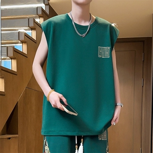 夏季刺绣男士背心圆领无袖T恤大码休闲上衣潮体恤A266-BX022-P18图片