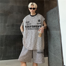 美式潮牌无袖T恤短裤套装五分裤坎肩背心两件套休闲帅运动服特P55，男装背心/马甲，电商C307
