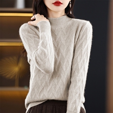 100%纯羊毛衫女25秋冬新款宽松半高领套头毛衣百搭羊绒针织打底衫，女装羊毛衫，冀清阳荣
