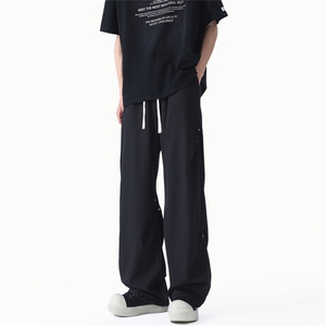黑色铆钉伐木裤工装美式高街宽松直筒休闲裤cleanfit裤子K722P55图片