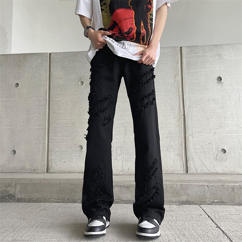 毛边牛仔裤男设计感小众美式hiphop裤子潮牌高街直筒裤107733-p53,男装牛仔裤,星座1008