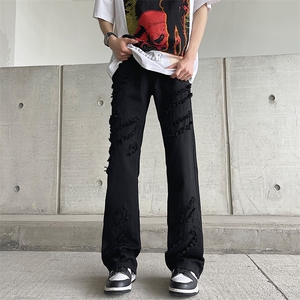 毛边牛仔裤男设计感小众美式hiphop裤子潮牌高街直筒裤107733-p53图片