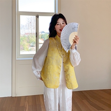 新中式国风提花两面穿马甲女春秋2025新款轻奢高级感气质立领马夹，女装马甲，纯色衣恋