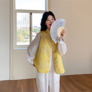 新中式国风提花两面穿马甲女春秋2025新款轻奢高级感气质立领马夹图片