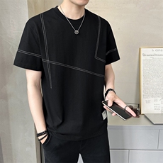 圆领短袖t恤男微宽松明线时尚半袖T恤潮流A329-T163-P48，男装T恤，电商A329