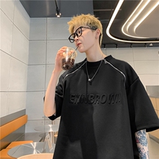 港风双则金属拉链钢印潮流短袖T恤男DT77788P45控59：供抖音视频，男装T恤，星座227-7