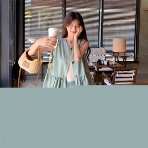 韩系花边拼接牛仔套装裤女薄款2025夏季新款马甲阔腿裤时尚两件套图片