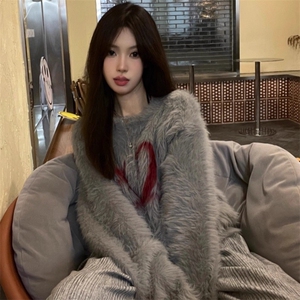 秋冬水貂毛刷毛开衫拉链慵懒风毛衣男女新款针织衫潮LMY9533-P60图片