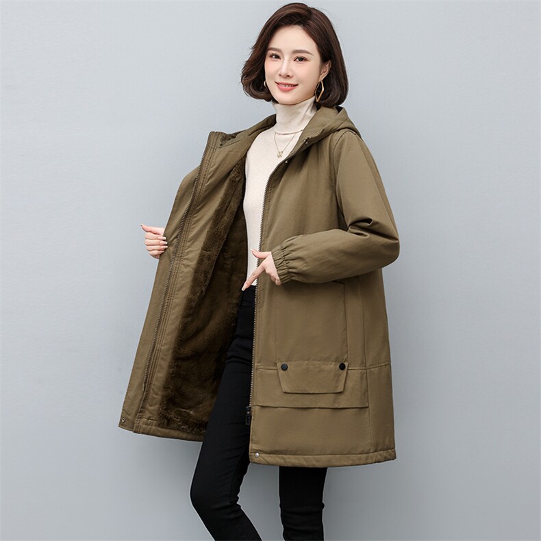 派克服棉衣中长款2022年新款冬季大码宽松加绒加厚外套,女装派克服,忆绮罗
