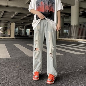 美式高街破洞牛仔裤男韩版潮流个性2023秋夏ins宽松长裤RK846-P41图片